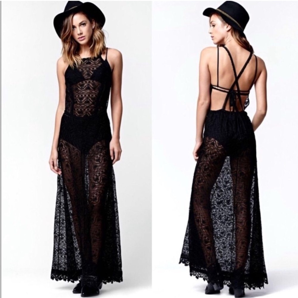 Kendall & Kylie Black Lace Maxi Dress, Size S